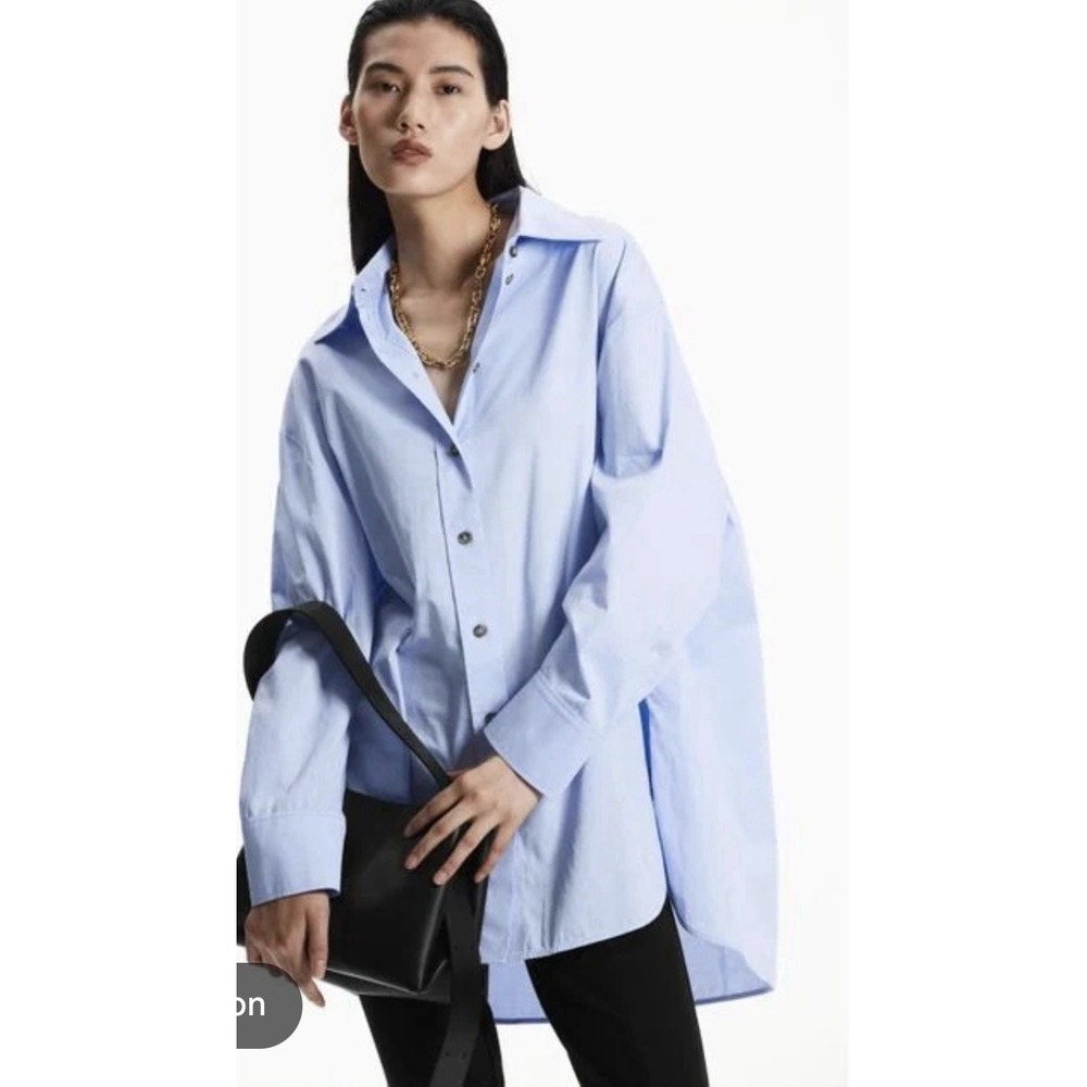"COS" Womens Cotton Oversized Long Sleeve Button Down Shirt Size 12 Blue Classic